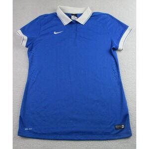 Nike Polo Shirt Womens‎ Large Blue White Dri-FIT Authentic Team Tennis Golf Top